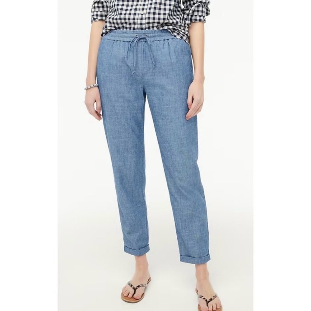 J.Crew Petite chambray drawstring pant In Med Echo Blue Wash Size 4T